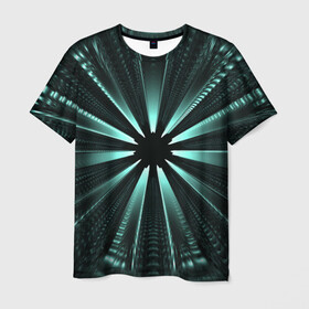 Мужская футболка 3D с принтом фантастический туннель в Кировске, 100% полиэфир | прямой крой, круглый вырез горловины, длина до линии бедер | градиент | дыра | иллюзия | корридор | лучи | сквозь | туннель | фантастика | фантастический туннель