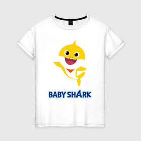 Женская футболка хлопок с принтом Baby Shark Рисунок на спине в Кировске, 100% хлопок | прямой крой, круглый вырез горловины, длина до линии бедер, слегка спущенное плечо | 