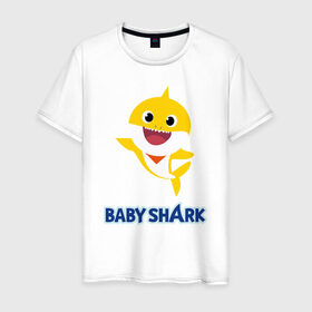 Мужская футболка хлопок с принтом Baby Shark Рисунок на спине в Кировске, 100% хлопок | прямой крой, круглый вырез горловины, длина до линии бедер, слегка спущенное плечо. | 