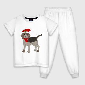 Детская пижама хлопок с принтом Новогодний Бигль в Кировске, 100% хлопок |  брюки и футболка прямого кроя, без карманов, на брюках мягкая резинка на поясе и по низу штанин
 | 2021 | бигль | зима | зимняя собака | милый | нарядная собака | новогодний щенок | новый год | подарок | собака | собака в шапке | шарф | щенок | щенок с шарфом