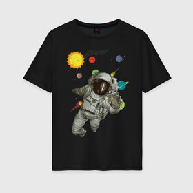 Женская футболка хлопок Oversize с принтом Астронавт в Кировске, 100% хлопок | свободный крой, круглый ворот, спущенный рукав, длина до линии бедер
 | sun | астронавт | галактика | космос | планеты