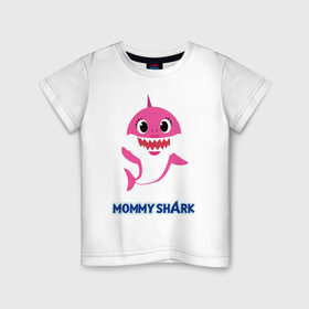 Детская футболка хлопок с принтом Baby Shark Mommy в Кировске, 100% хлопок | круглый вырез горловины, полуприлегающий силуэт, длина до линии бедер | 