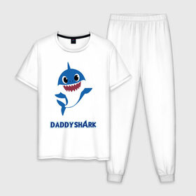 Мужская пижама хлопок с принтом Baby Shark Daddy в Кировске, 100% хлопок | брюки и футболка прямого кроя, без карманов, на брюках мягкая резинка на поясе и по низу штанин
 | Тематика изображения на принте: 