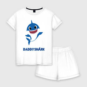 Женская пижама с шортиками хлопок с принтом Baby Shark Daddy в Кировске, 100% хлопок | футболка прямого кроя, шорты свободные с широкой мягкой резинкой | Тематика изображения на принте: 