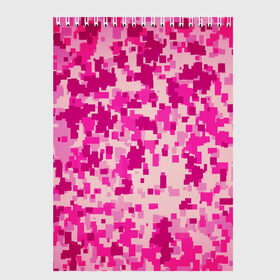 Скетчбук с принтом Розовый камуфляж в Кировске, 100% бумага
 | 48 листов, плотность листов — 100 г/м2, плотность картонной обложки — 250 г/м2. Листы скреплены сверху удобной пружинной спиралью | камуфляж | милитари | пиксель | пиксельный | розовый | узор