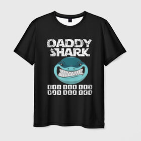 Мужская футболка 3D с принтом Daddy shark в Кировске, 100% полиэфир | прямой крой, круглый вырез горловины, длина до линии бедер | baby shark | daddy shark | family shark | grandma shark | grandpa shark | mommy shark | бабушка акула | дедушка акула | мама акула | отец акула | ребенок акула | семья акул