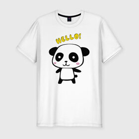 Мужская футболка хлопок Slim с принтом Милая пандочка в Кировске, 92% хлопок, 8% лайкра | приталенный силуэт, круглый вырез ворота, длина до линии бедра, короткий рукав | маленькая панда | маленькая пандочка | милашка | милая панда | милая пандочка | панда | панда hello | панда милашка | пандочка | пандочка hello | пандочка милашка