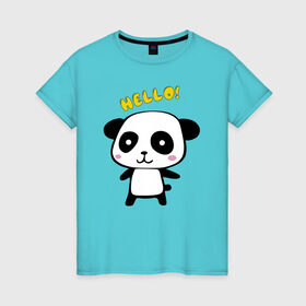 Женская футболка хлопок с принтом Милая пандочка в Кировске, 100% хлопок | прямой крой, круглый вырез горловины, длина до линии бедер, слегка спущенное плечо | маленькая панда | маленькая пандочка | милашка | милая панда | милая пандочка | панда | панда hello | панда милашка | пандочка | пандочка hello | пандочка милашка