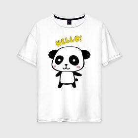 Женская футболка хлопок Oversize с принтом Милая пандочка в Кировске, 100% хлопок | свободный крой, круглый ворот, спущенный рукав, длина до линии бедер
 | маленькая панда | маленькая пандочка | милашка | милая панда | милая пандочка | панда | панда hello | панда милашка | пандочка | пандочка hello | пандочка милашка