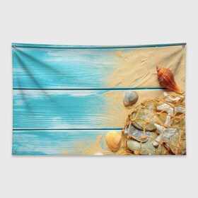 Флаг-баннер с принтом ПИРС в Кировске, 100% полиэстер | размер 67 х 109 см, плотность ткани — 95 г/м2; по краям флага есть четыре люверса для крепления | доски | лето | море | песок | пирс | пляж | ракушки