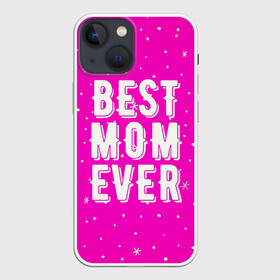 Чехол для iPhone 13 mini с принтом Лучшая мама в Кировске,  |  | best | ever | mom | звезды | лучшая | мама | розовый | снежинки | фуксия | ярко