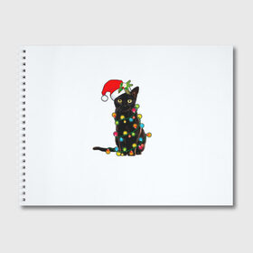Альбом для рисования с принтом Новогодний кот в Кировске, 100% бумага
 | матовая бумага, плотность 200 мг. | Тематика изображения на принте: 2021 | белка | гирлянда | год быка | дед мороз | елка | енот | кот | котик | лиса | маска | неон | новогодний кот | новогодняя | новый год | олень | праздник | радуга | рождество | с новым годом | санта