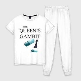 Женская пижама хлопок с принтом the queens gambit в Кировске, 100% хлопок | брюки и футболка прямого кроя, без карманов, на брюках мягкая резинка на поясе и по низу штанин | the queens gambit | нетфликс | сериал | ход королевы