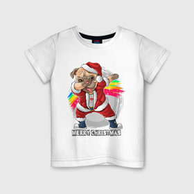 Детская футболка хлопок с принтом Новогодний мопс в Кировске, 100% хлопок | круглый вырез горловины, полуприлегающий силуэт, длина до линии бедер | Тематика изображения на принте: 