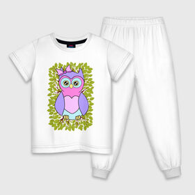 Детская пижама хлопок с принтом Милая совушка в Кировске, 100% хлопок |  брюки и футболка прямого кроя, без карманов, на брюках мягкая резинка на поясе и по низу штанин
 | детская сова | для девочек | птица | сова | совушка