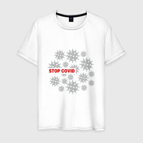 Мужская футболка хлопок с принтом Stop Covid в Кировске, 100% хлопок | прямой крой, круглый вырез горловины, длина до линии бедер, слегка спущенное плечо. | 2020 | 2021 | coronavirus | covid 19 | covid19 | virus | болезнь | больница | вирус | год | грипп | заражение | инфекция | карантин | китай | корона | коронавирус | маска | пандемия | самоизоляция | температура | эпидемия
