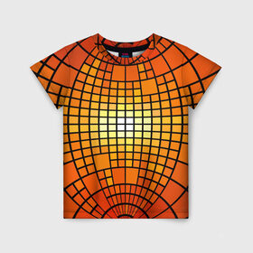 Детская футболка 3D с принтом Сфера в Кировске, 100% гипоаллергенный полиэфир | прямой крой, круглый вырез горловины, длина до линии бедер, чуть спущенное плечо, ткань немного тянется | квадраты | красный | оранжевый | текстура | шар