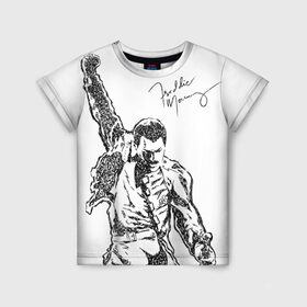 Детская футболка 3D с принтом Freddie Mercury в Кировске, 100% гипоаллергенный полиэфир | прямой крой, круглый вырез горловины, длина до линии бедер, чуть спущенное плечо, ткань немного тянется | freddie mercury | queen | автограф | квин | фредди меркьюри