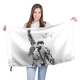 Флаг 3D с принтом Freddie Mercury в Кировске, 100% полиэстер | плотность ткани — 95 г/м2, размер — 67 х 109 см. Принт наносится с одной стороны | freddie mercury | queen | автограф | квин | фредди меркьюри