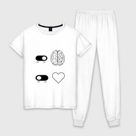 Женская пижама хлопок с принтом Включи мозг, отключи сердце в Кировске, 100% хлопок | брюки и футболка прямого кроя, без карманов, на брюках мягкая резинка на поясе и по низу штанин | 