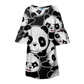 Детское платье 3D с принтом Смешные панды в Кировске, 100% полиэстер | прямой силуэт, чуть расширенный к низу. Круглая горловина, на рукавах — воланы | Тематика изображения на принте: животные | медведи | мишки | мультяшки | смешные панды