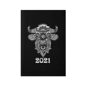 Обложка для паспорта матовая кожа с принтом Год быка 2021 в Кировске, натуральная матовая кожа | размер 19,3 х 13,7 см; прозрачные пластиковые крепления | 