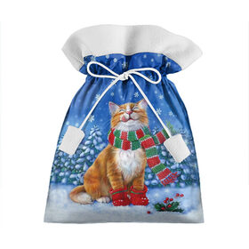 Подарочный 3D мешок с принтом Cat New Year в Кировске, 100% полиэстер | Размер: 29*39 см | 2021 | santa | белка | гирлянда | год быка | дед мороз | елка | енот | зверь | кот | котейка | котик | кошак | лиса | мальчик | маска | неон | новогодняя | новый год | олень | пингвин | праздник | радуга | ребенку