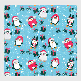 Магнитный плакат 3Х3 с принтом Новогодние Пингвины в Кировске, Полимерный материал с магнитным слоем | 9 деталей размером 9*9 см | 2021 | белка | гирлянда | год быка | дед мороз | детская | дочка | елка | енот | кот | котик | лиса | маска | милая | неон | новогодняя | новый год | олень | паттерн | пингвин | подарок | праздник | радуга