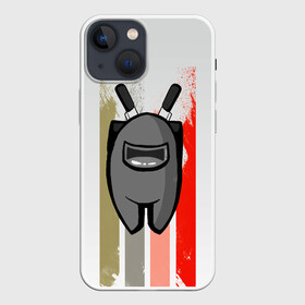 Чехол для iPhone 13 mini с принтом Among Us в Кировске,  |  | among us | видеоигры | мем | ниндзя | полосы | серый человечек | эмонг ас