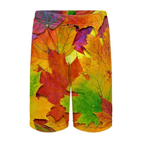 Детские спортивные шорты 3D с принтом Осенние листья в Кировске,  100% полиэстер
 | пояс оформлен широкой мягкой резинкой, ткань тянется
 | клён | краски | листья | осень | радуга | разноцветный | яркая