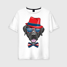 Женская футболка хлопок Oversize с принтом Мажор в Кировске, 100% хлопок | свободный крой, круглый ворот, спущенный рукав, длина до линии бедер
 | арт | графика | животные | лабрадор | собаки