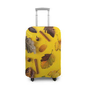 Чехол для чемодана 3D с принтом Гербарий в Кировске, 86% полиэфир, 14% спандекс | двустороннее нанесение принта, прорези для ручек и колес | гербарий | жёлтый | листья | осень