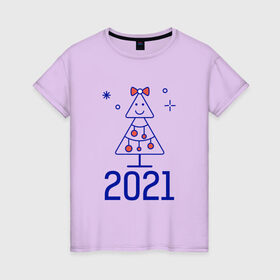 Женская футболка хлопок с принтом Новогодняя елка 2021 в Кировске, 100% хлопок | прямой крой, круглый вырез горловины, длина до линии бедер, слегка спущенное плечо | 