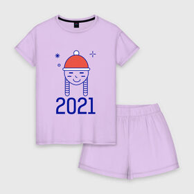 Женская пижама с шортиками хлопок с принтом Снегурочка в Кировске, 100% хлопок | футболка прямого кроя, шорты свободные с широкой мягкой резинкой | 