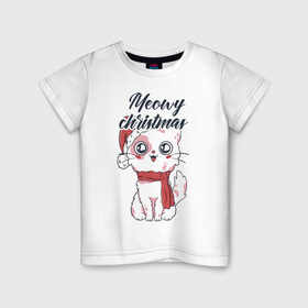 Детская футболка хлопок с принтом Рождественский котик в Кировске, 100% хлопок | круглый вырез горловины, полуприлегающий силуэт, длина до линии бедер | 