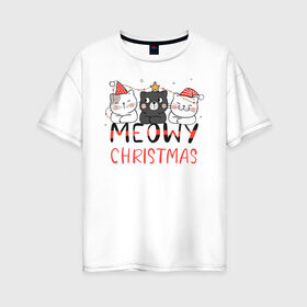 Женская футболка хлопок Oversize с принтом Новогодние котики в Кировске, 100% хлопок | свободный крой, круглый ворот, спущенный рукав, длина до линии бедер
 | 