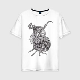Женская футболка хлопок Oversize с принтом Богомол в Кировске, 100% хлопок | свободный крой, круглый ворот, спущенный рукав, длина до линии бедер
 | богомол | крыло | лапки | насекомое | шифр