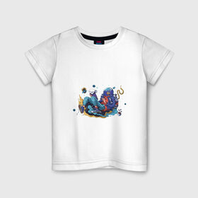Детская футболка хлопок с принтом Мечтательная рыба в Кировске, 100% хлопок | круглый вырез горловины, полуприлегающий силуэт, длина до линии бедер | аквариум | арт | космос | мечта | мечтатель | невесомость | парение | рисунок | рыба | художник