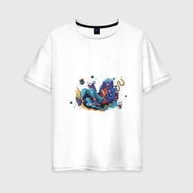Женская футболка хлопок Oversize с принтом Мечтательная рыба в Кировске, 100% хлопок | свободный крой, круглый ворот, спущенный рукав, длина до линии бедер
 | аквариум | арт | космос | мечта | мечтатель | невесомость | парение | рисунок | рыба | художник
