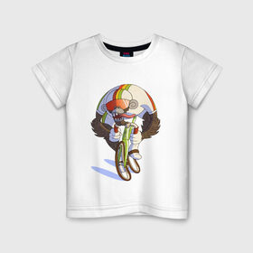 Детская футболка хлопок с принтом Безумный велосипедист в Кировске, 100% хлопок | круглый вырез горловины, полуприлегающий силуэт, длина до линии бедер | арт | велосипед | велосипедист | обезьяна | рисунок | спортсмен
