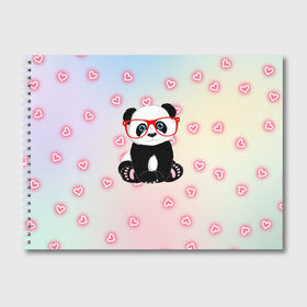 Альбом для рисования с принтом Милая пандочка в Кировске, 100% бумага
 | матовая бумага, плотность 200 мг. | маленькая панда | маленькая пандочк | милая панда | милая пандочка | панда | панда в красных очках | панда в очках | панда очки | панда сердечки | панда сердце | пандочка | пандочка в красных очках