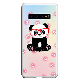 Чехол для Samsung Galaxy S10 с принтом Милая пандочка в Кировске, Силикон | Область печати: задняя сторона чехла, без боковых панелей | маленькая панда | маленькая пандочк | милая панда | милая пандочка | панда | панда в красных очках | панда в очках | панда очки | панда сердечки | панда сердце | пандочка | пандочка в красных очках