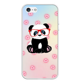 Чехол для iPhone 5/5S матовый с принтом Милая пандочка в Кировске, Силикон | Область печати: задняя сторона чехла, без боковых панелей | маленькая панда | маленькая пандочк | милая панда | милая пандочка | панда | панда в красных очках | панда в очках | панда очки | панда сердечки | панда сердце | пандочка | пандочка в красных очках