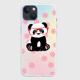 Чехол для iPhone 13 с принтом Милая пандочка в Кировске,  |  | маленькая панда | маленькая пандочк | милая панда | милая пандочка | панда | панда в красных очках | панда в очках | панда очки | панда сердечки | панда сердце | пандочка | пандочка в красных очках