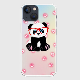 Чехол для iPhone 13 mini с принтом Милая пандочка в Кировске,  |  | маленькая панда | маленькая пандочк | милая панда | милая пандочка | панда | панда в красных очках | панда в очках | панда очки | панда сердечки | панда сердце | пандочка | пандочка в красных очках