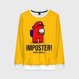 Женский свитшот 3D с принтом IMPOSTER! Mario X Among Us в Кировске, 100% полиэстер с мягким внутренним слоем | круглый вырез горловины, мягкая резинка на манжетах и поясе, свободная посадка по фигуре | among us | impostor | sus | амонг ас | амонг ус | амонгас | амонгус | астронавт | белый | желтый | зеленый | игра | космонавт | космосv | красный | оранжевый | предатель | призрак | самозванец | синий | среди нас