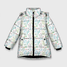 Зимняя куртка для девочек 3D с принтом Цветущие кактусы в Кировске, ткань верха — 100% полиэстер; подклад — 100% полиэстер, утеплитель — 100% полиэстер. | длина ниже бедра, удлиненная спинка, воротник стойка и отстегивающийся капюшон. Есть боковые карманы с листочкой на кнопках, утяжки по низу изделия и внутренний карман на молнии. 

Предусмотрены светоотражающий принт на спинке, радужный светоотражающий элемент на пуллере молнии и на резинке для утяжки. | cactus | desert | flower | pattern | thorns | кактус | колючки | пустыня | узор | цветок