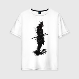 Женская футболка хлопок Oversize с принтом Теневой самурай в Кировске, 100% хлопок | свободный крой, круглый ворот, спущенный рукав, длина до линии бедер
 | арт | воин | древний воин | дым | дымка | катана | катаны | рисунок | самурай | тень | япония