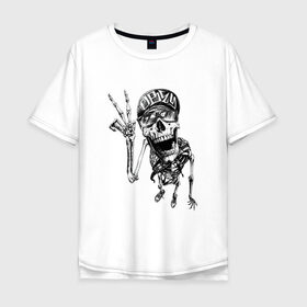 Мужская футболка хлопок Oversize с принтом Скелет в Кировске, 100% хлопок | свободный крой, круглый ворот, “спинка” длиннее передней части | арт | весёлый скелет | гот | готика | готическое | зомби | кепка | молодой | очки | рисунок | скелет