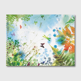 Альбом для рисования с принтом Summer акварель в Кировске, 100% бумага
 | матовая бумага, плотность 200 мг. | акварель | бабочки | лето | небо